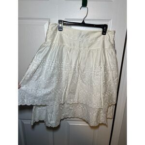 NWT Parisian Signature White Embroidered Tiered Skirt Size 14 Cottagecore
